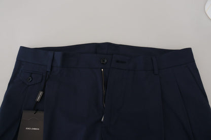 Blue Cotton Slim Trousers Chinos Pants