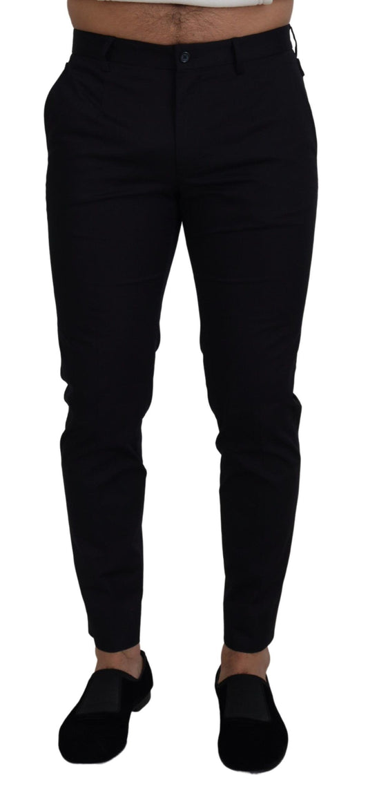 Blue Stretch Cotton Slim Trousers Chinos Pants