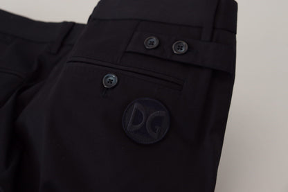 Blue Stretch Cotton Slim Trousers Chinos Pants