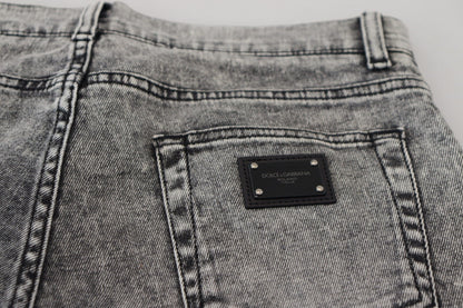 Gray Slim Fit Wash Stretch Cotton Denim Jeans