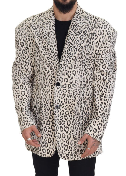 White Leopard Single Breasted Coat Blazer
