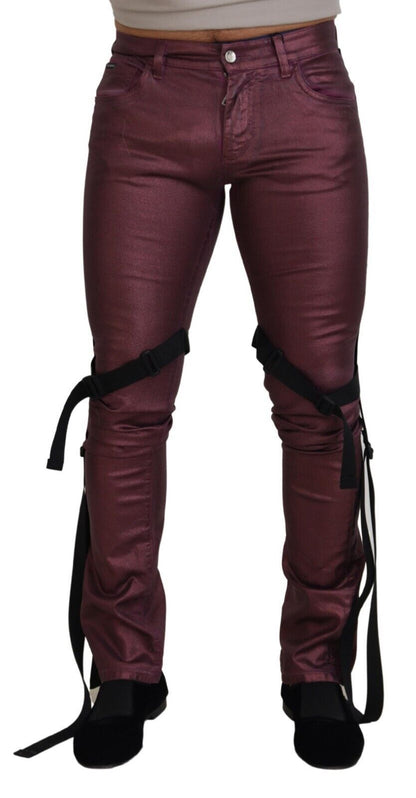 Magenta Cotton Men Casual Harness Denim Jeans