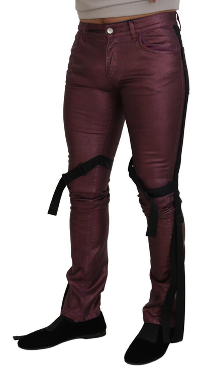 Magenta Cotton Men Casual Harness Denim Jeans