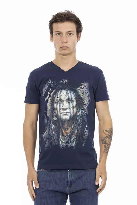 Blue Cotton Men's V-Neck T-Shirt