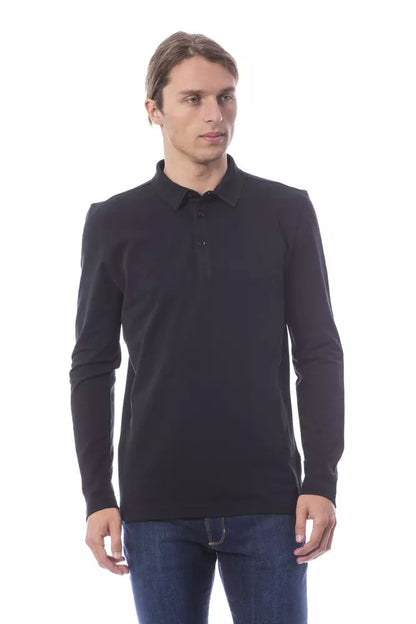 Black Cotton Men Polo Shirt Long Sleeve Verri