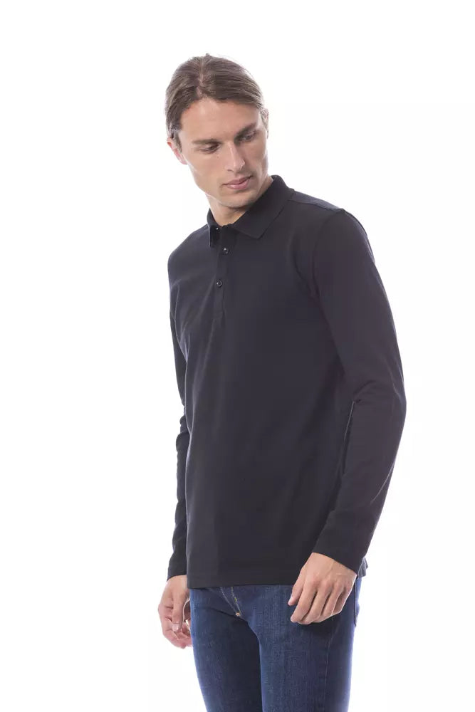 Black Cotton Men Polo Shirt Long Sleeve Verri