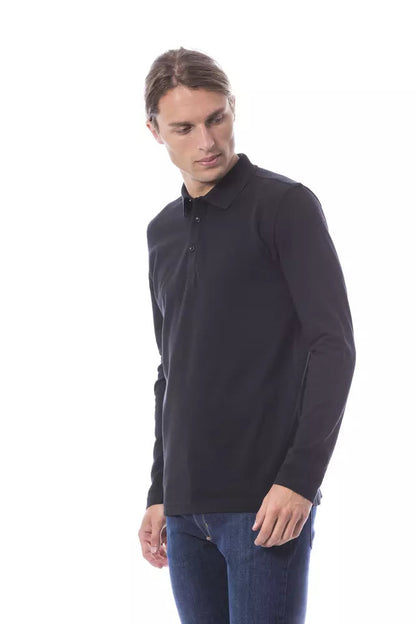 Black Cotton Men Polo Shirt Long Sleeve Verri