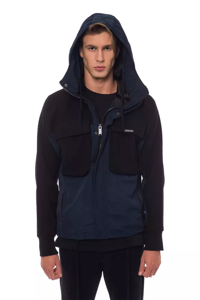 Black Wool Men Jacket with Hood and Pockets Nicolo Tonetto