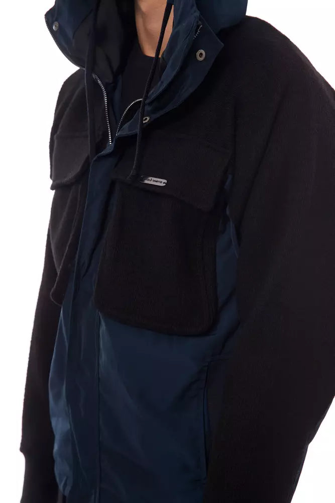 Black Wool Men Jacket with Hood and Pockets Nicolo Tonetto