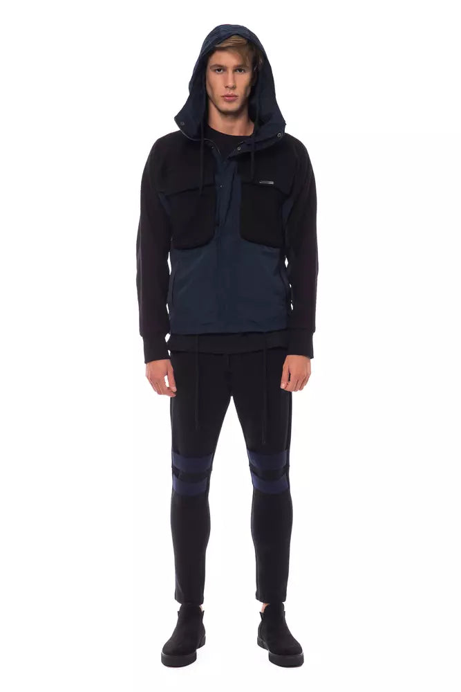 Black Wool Men Jacket with Hood and Pockets Nicolo Tonetto