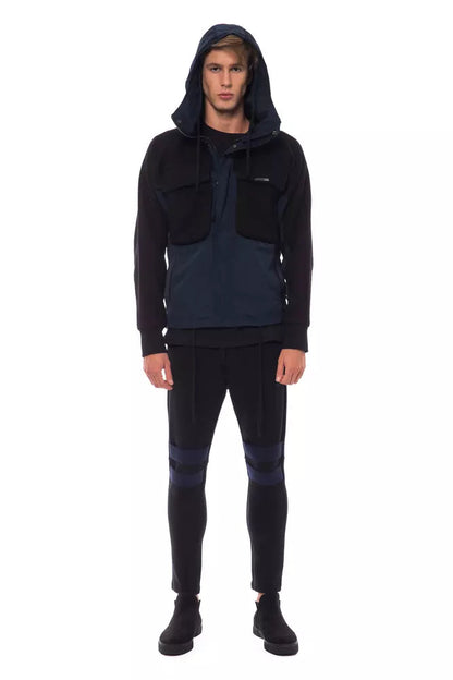 Black Wool Men Jacket with Hood and Pockets Nicolo Tonetto