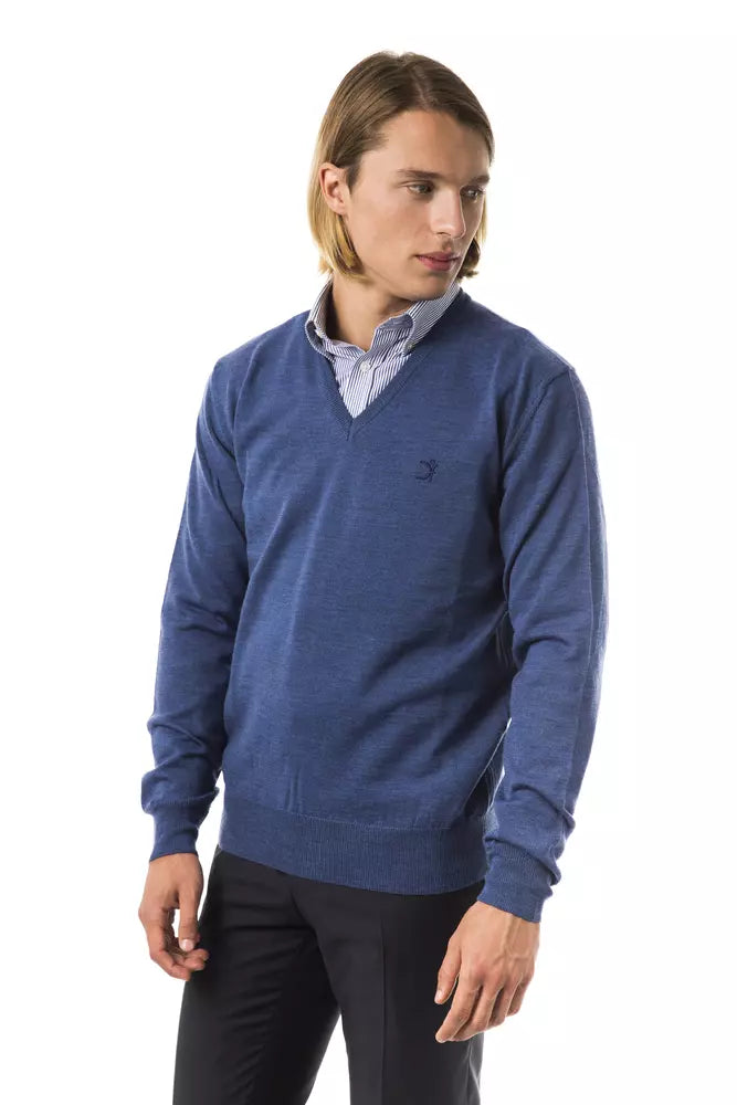 Blue Merino Wool Men's Sweater Uominitaliani