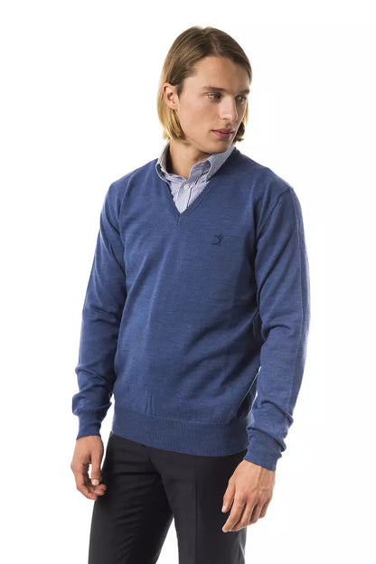 Blue Merino Wool Men's Sweater Uominitaliani