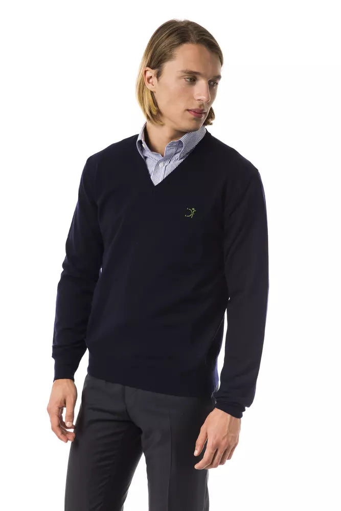 Blue Merino Wool Men Sweater Uominitaliani