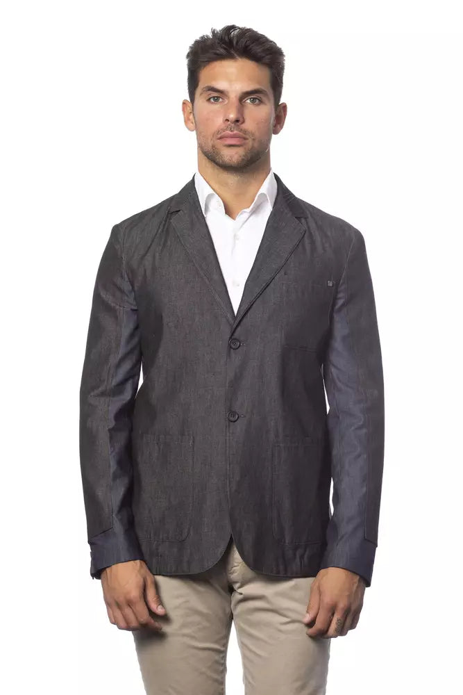 Gray Cotton Men Single Breasted Blazer Verri
