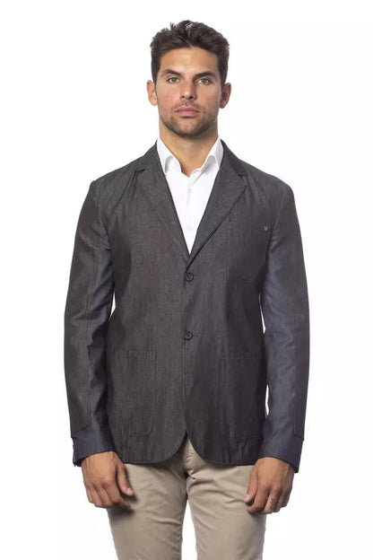 Gray Cotton Men Single Breasted Blazer Verri