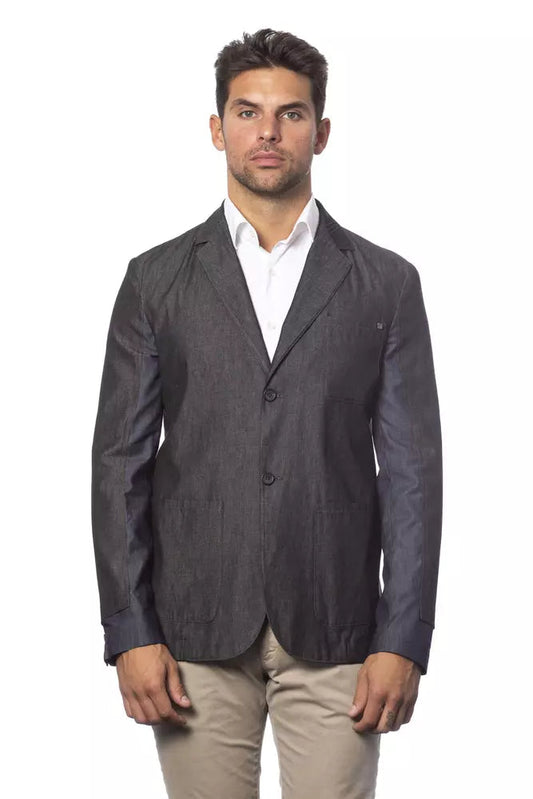 Gray Cotton Men Single Breasted Blazer Verri