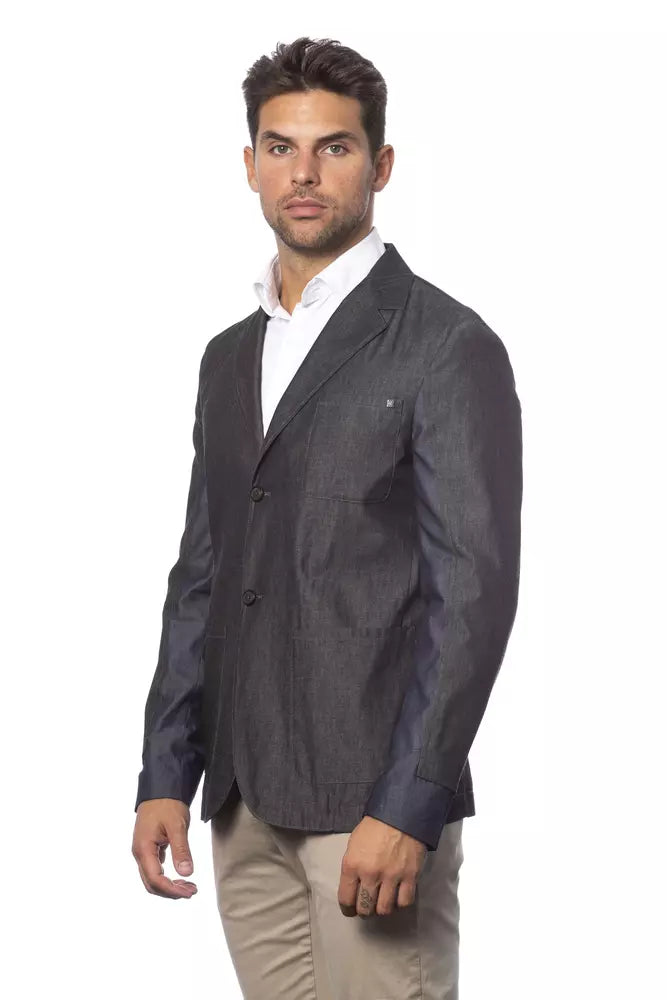 Gray Cotton Men Single Breasted Blazer Verri