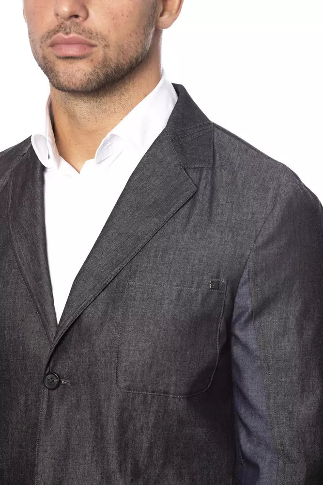 Gray Cotton Men Single Breasted Blazer Verri