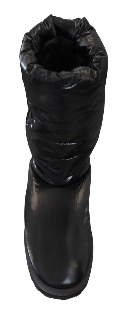 Black Boots Padded Mid Calf Winter Shoes