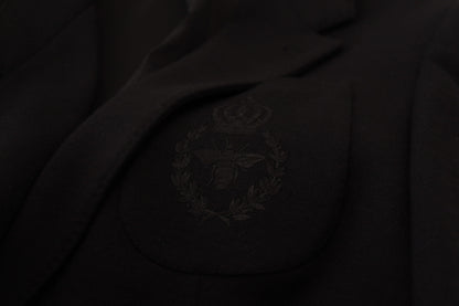Black Wool Crown Slim Fit Jacket Blazer