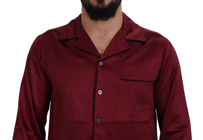 Red Silk Lounge Top Pajama Sleepwear Shirt