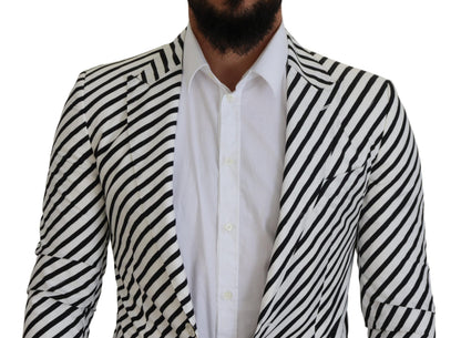 White Black Striped Slim Fit Jacket Blazer