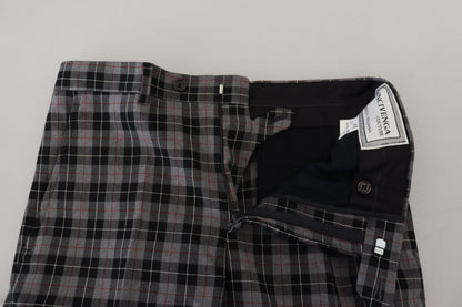 Gray Checkered Slim Fit Men Pants