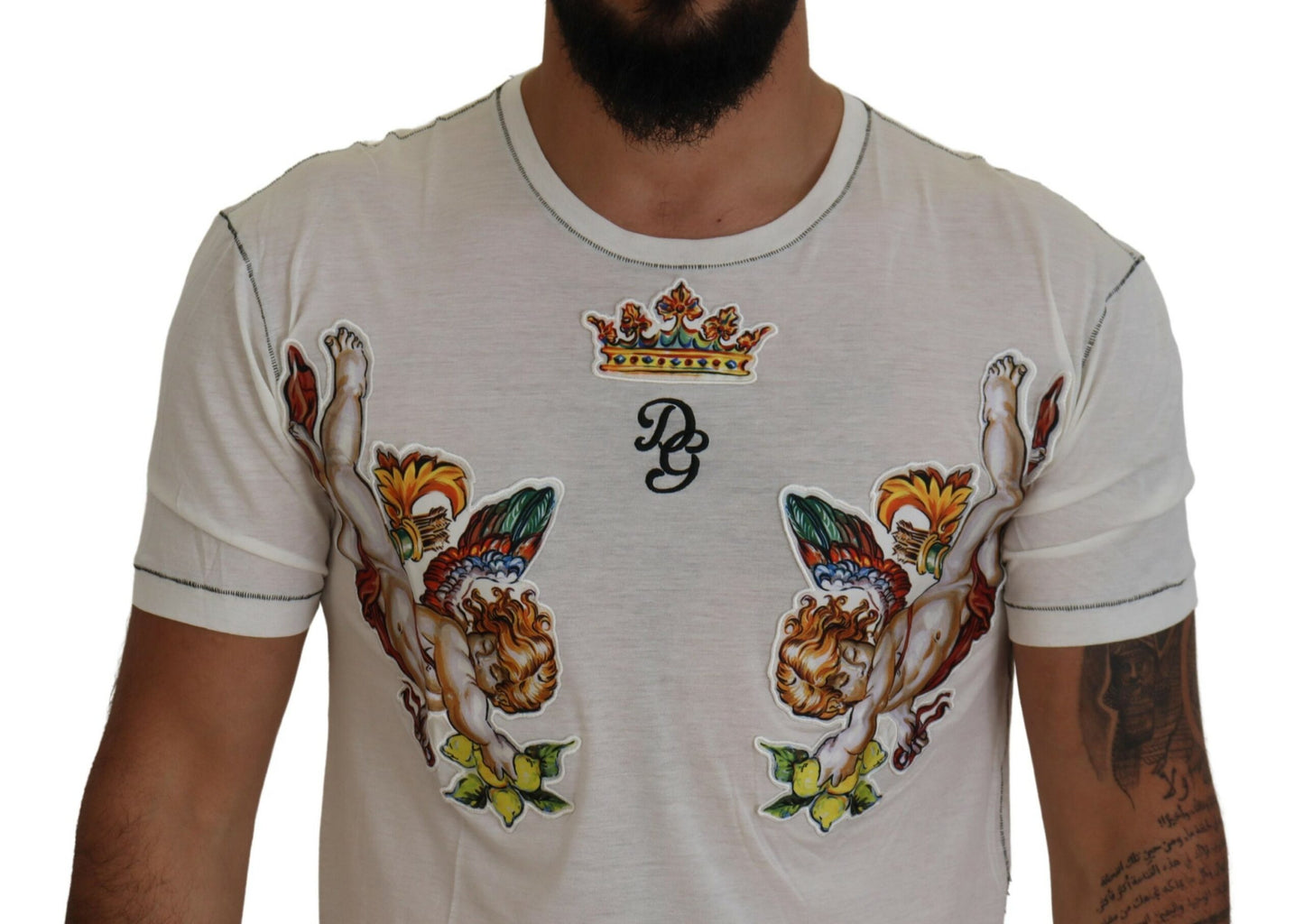 White Printed Short Sleeves Men T-shirt