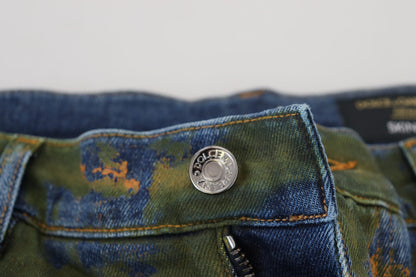 Blue Green Skinny Cotton Denim Jeans
