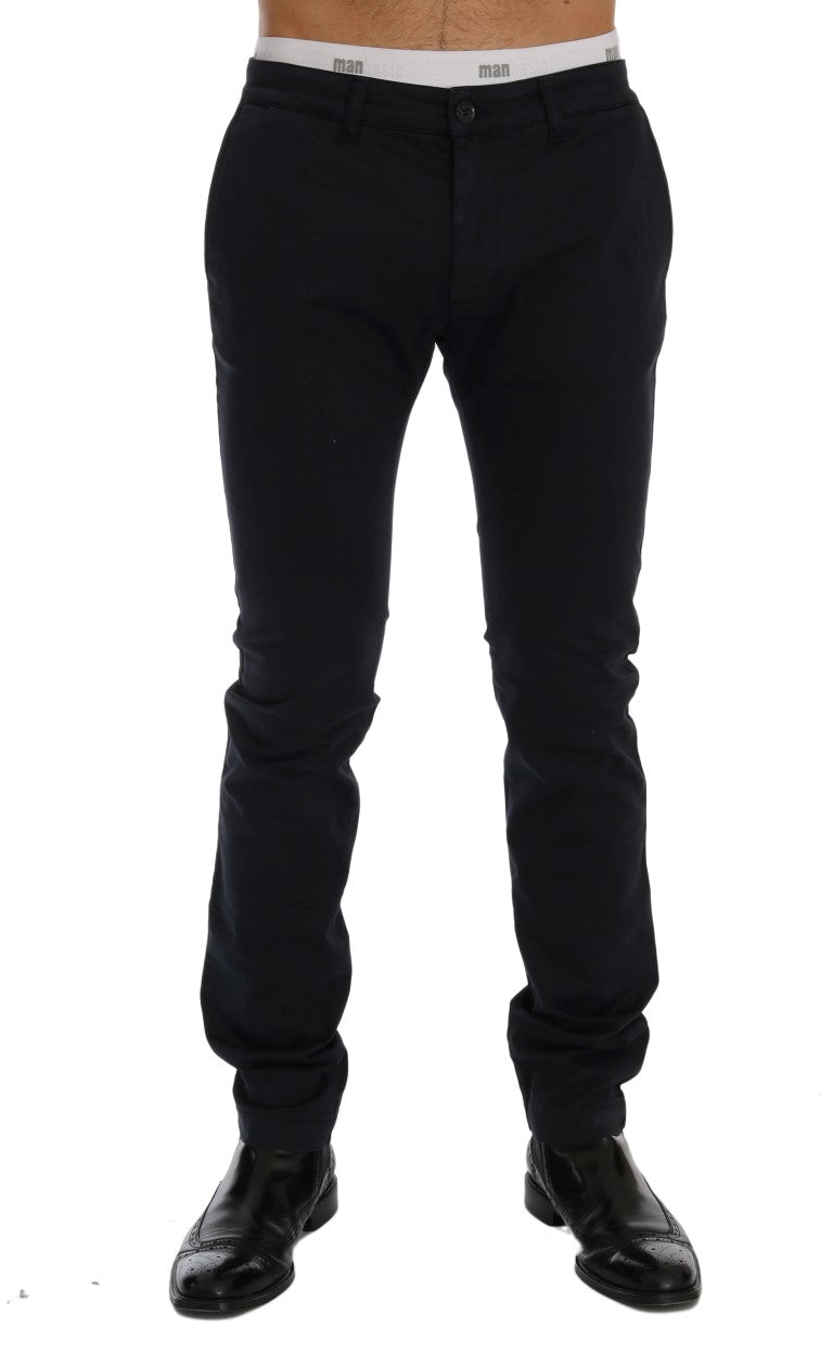 Blue Cotton Stretch Chinos Pants GF Ferre