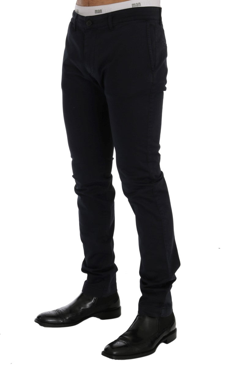 Blue Cotton Stretch Chinos Pants GF Ferre