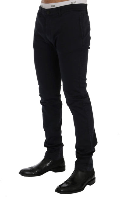 Blue Cotton Stretch Chinos Pants GF Ferre