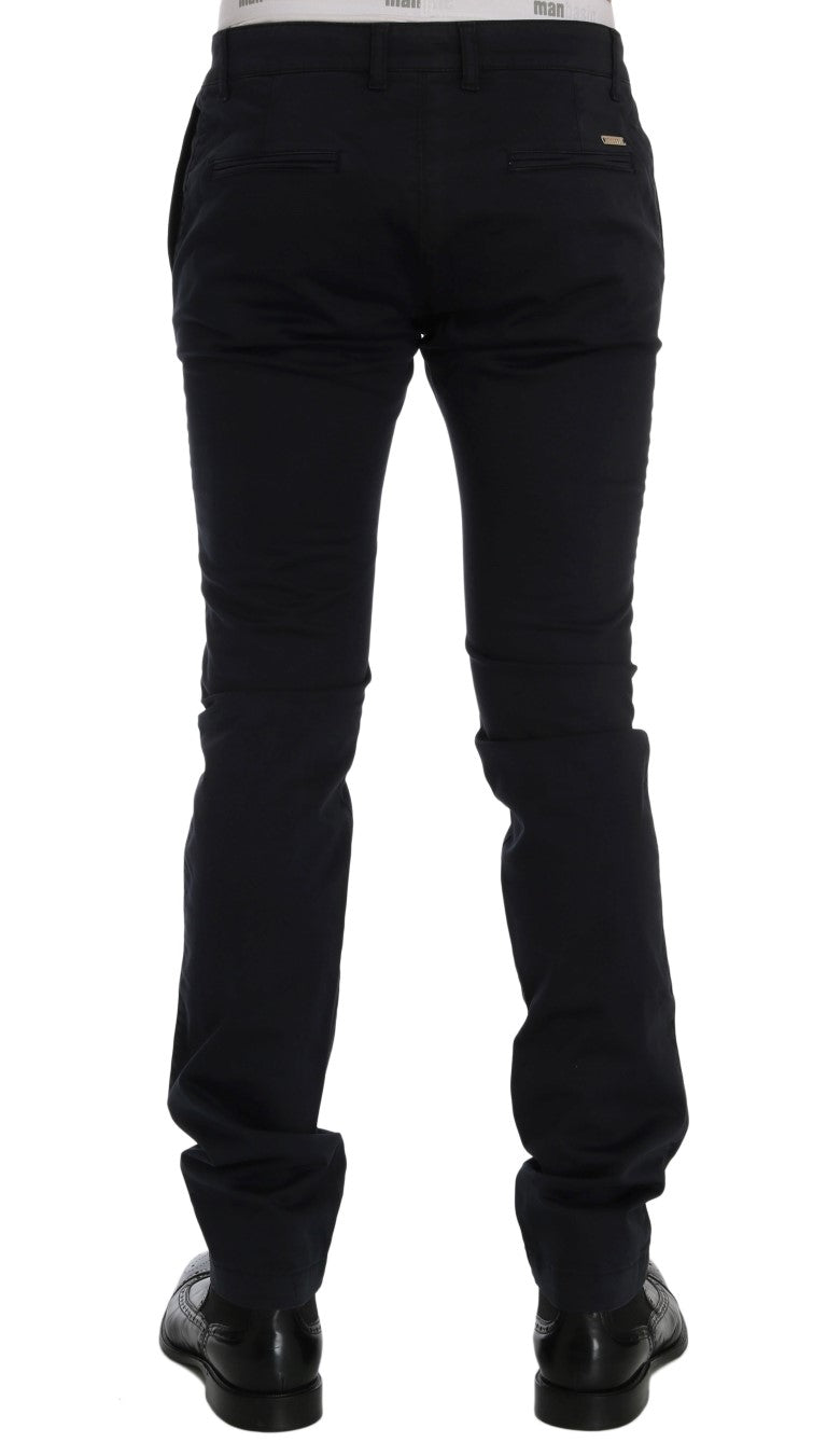 Blue Cotton Stretch Chinos Pants GF Ferre