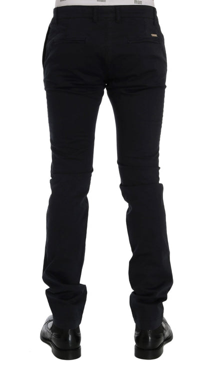 Blue Cotton Stretch Chinos Pants GF Ferre