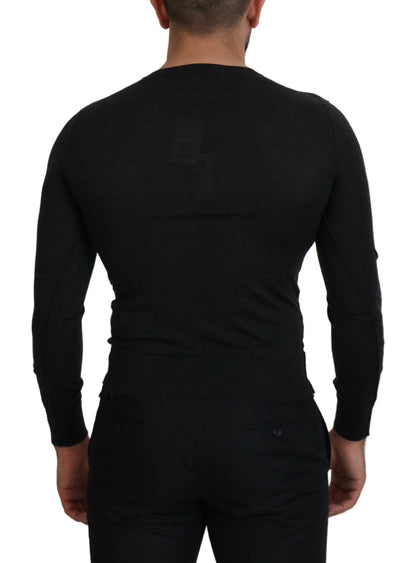 Gray Cashmere V-neck Gold Heart Sweater