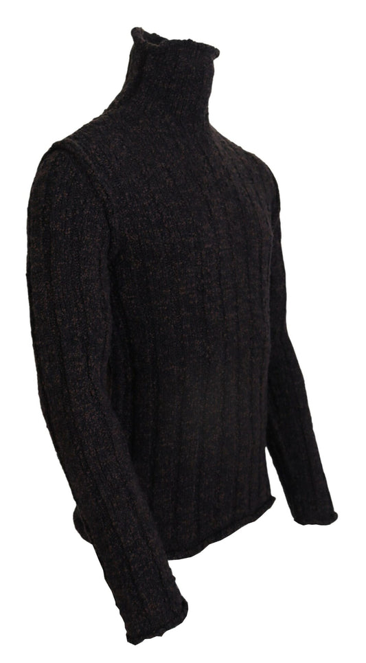 Brown Wool Knit Turtleneck Pullover Sweater