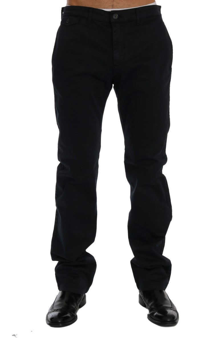 Blue Cotton Stretch Chinos Pants GF Ferre