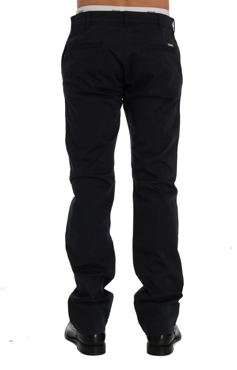 Blue Cotton Stretch Chinos Pants GF Ferre