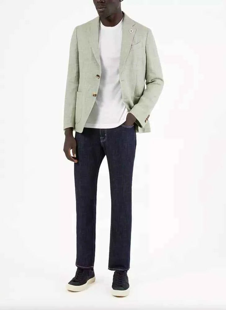 Blue Cotton Men Jeans with Straight Leg Cut
