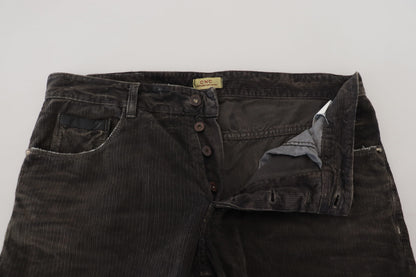 Gray Cotton Corduroy Men Casual Jeans