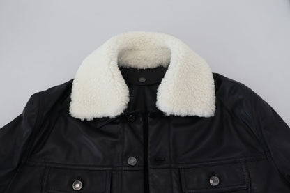 Black Lamb Leather Collared Men Coat Jacket