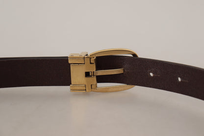 Dark Brown Calf Leather Gold Tone Metal Buckle