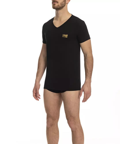 Black Cotton Men's V-Neck T-Shirt