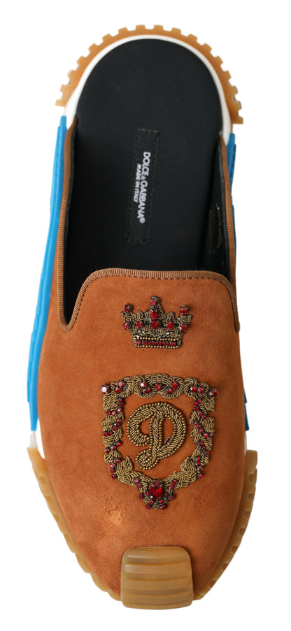 Brown Suede Crown Logo NS1 Slides Sandals