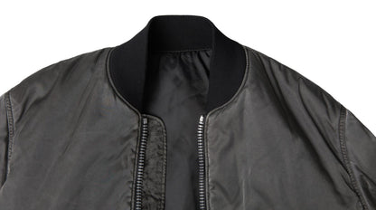 Gray Bomber Zipper Pocket Sleeves Jacket