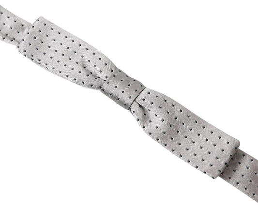 Gray Dotted Silk Adjustable Men Neck Papillon Bow Tie