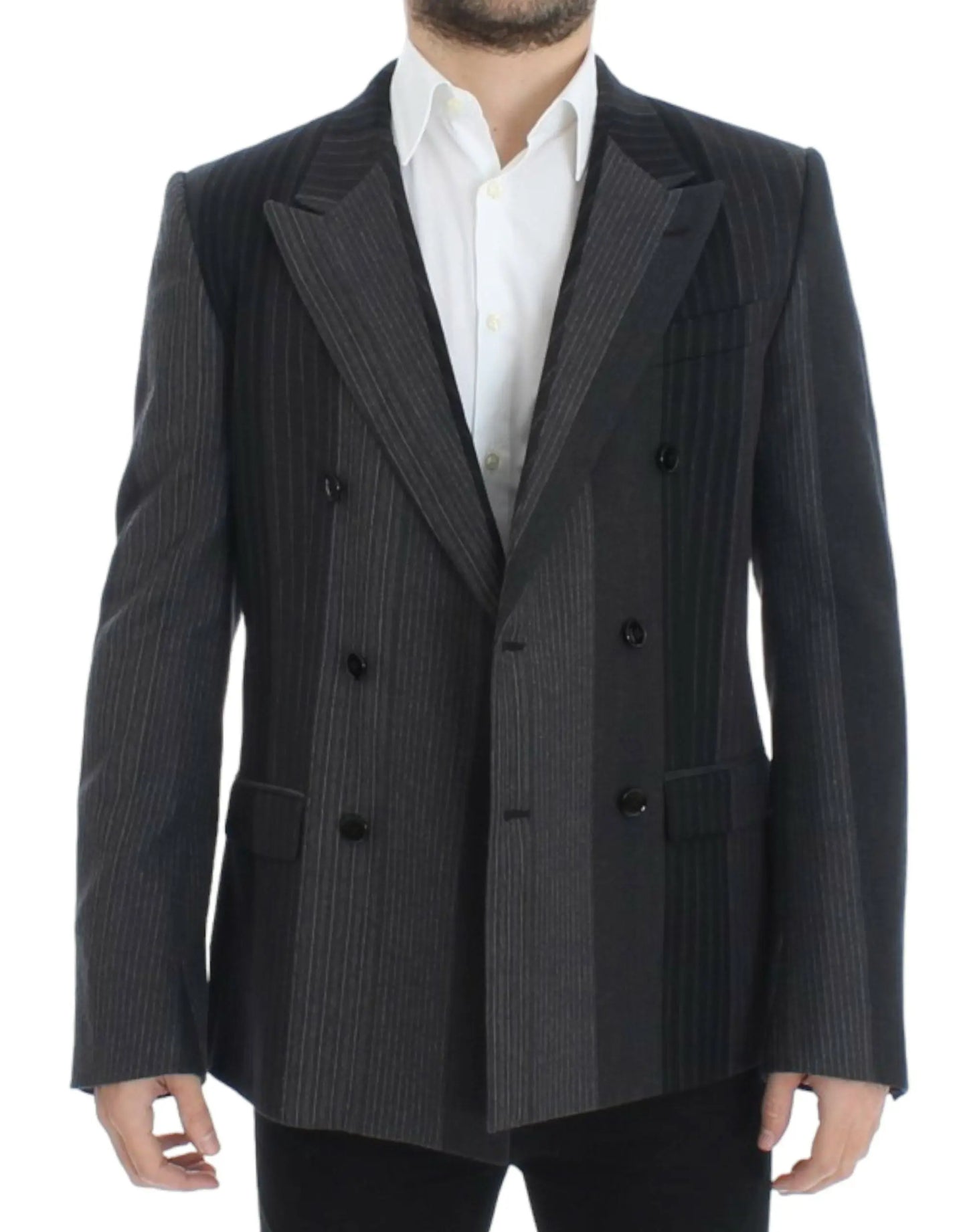 Gray striped wool stretch blazer Dolce & Gabbana