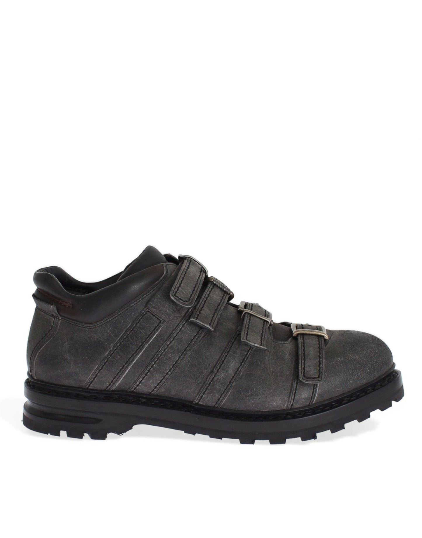 Gray Leather Ankle Strap Shoes Boots Dolce & Gabbana