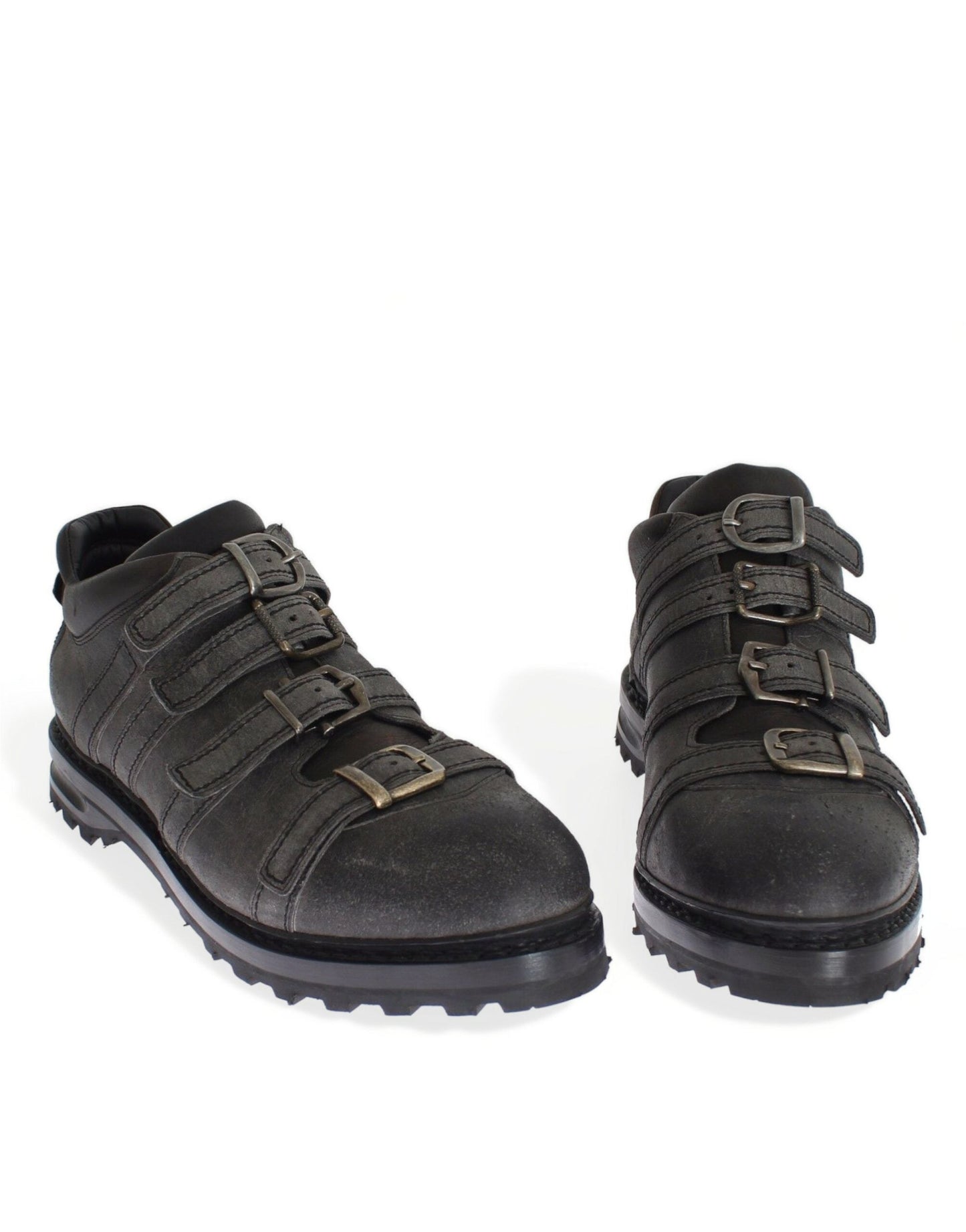 Gray Leather Ankle Strap Shoes Boots Dolce & Gabbana